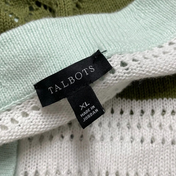 Talbots Green & White Mint Striped Cotton Linen Blend Cardigan Sweater - Picture 2 of 10